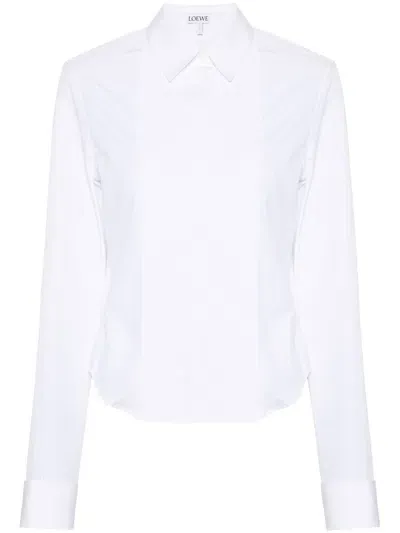 Loewe Pleated Bib-front Wingtip Collared Striped Shirt In White