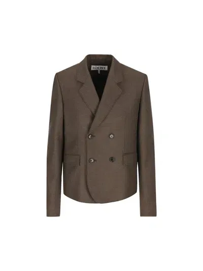 Loewe Double Breasted Tailored Blazer In Brown