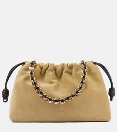 Loewe Flamenco Large Suede Clutch In Neutrals