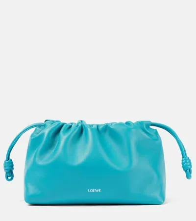 Loewe Flamenco Medium Leather Clutch In Blue