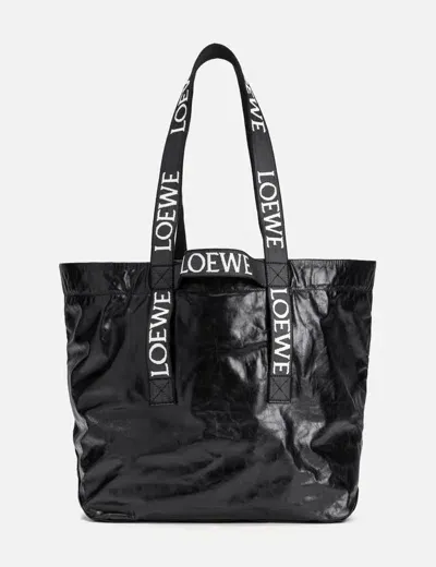 Loewe Fold Shopper Leather Tote Bag In Black