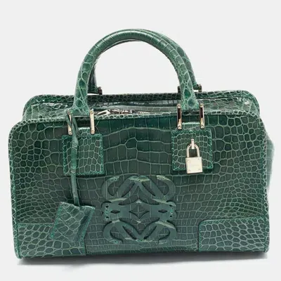 Pre-owned Loewe Green Crocodile Amazona Satchel