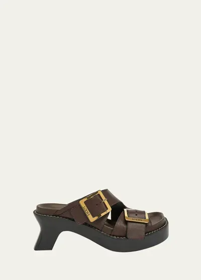 Loewe Leather Dual-buckle Platform Sandals In Horse