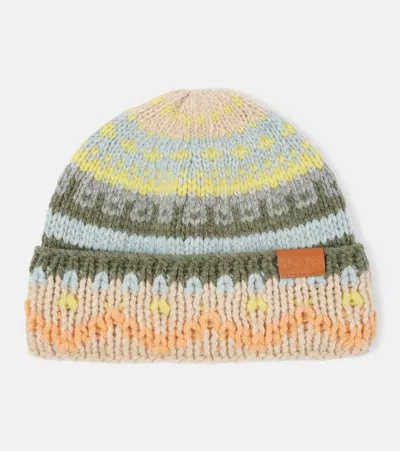 Loewe Leather-trimmed Wool Beanie In Multi