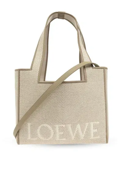 Loewe Logo Jacquard Medium Tote Bag In Ecru