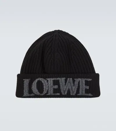 Loewe Logo Wool Beanie In Black