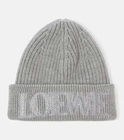 Loewe Logo Wool Beanie In Grey