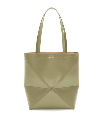 Loewe Medium Leather Puzzle Fold Tote Bag In Beige