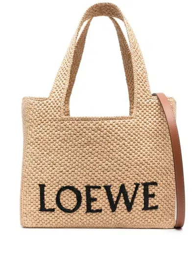 Loewe Borsa  Font Tote Media In Rafia In Nude & Neutrals