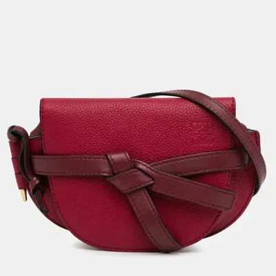 Pre-owned Loewe Mini Leather Gate Bag In Red