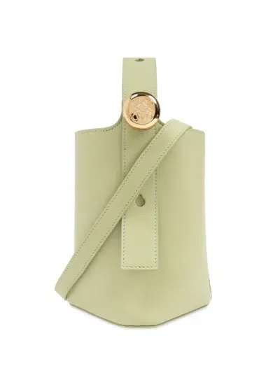 Loewe Pebble Mini Leather Bucket Bag In Light Pear