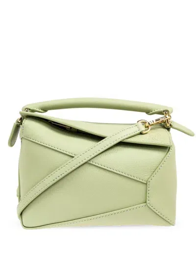 Loewe Puzzle Edge Mini Leather Handbag In Green