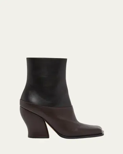 Loewe Onda Bicolor Leather Ankle Booties In Blackdark Brown