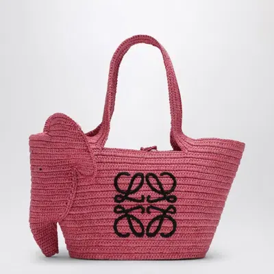 Loewe + Paula's Ibiza Elephant Small Embroidered Raffia Tote In Pink