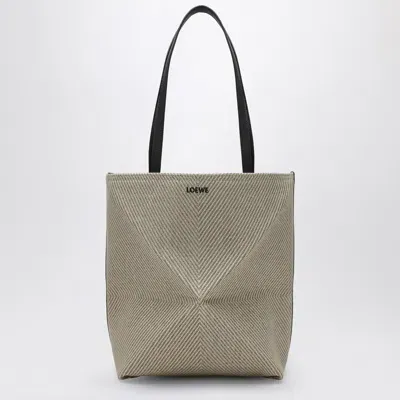 Loewe Puzzle Fold Écru Cotton Jacquard Bag In Brown