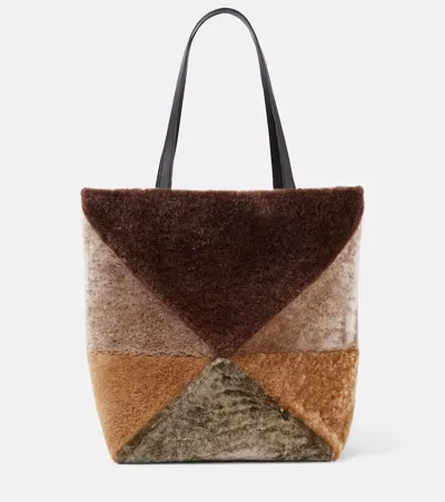 Loewe Puzzle Fold Large Shearling Tote Bag In Multicoloured