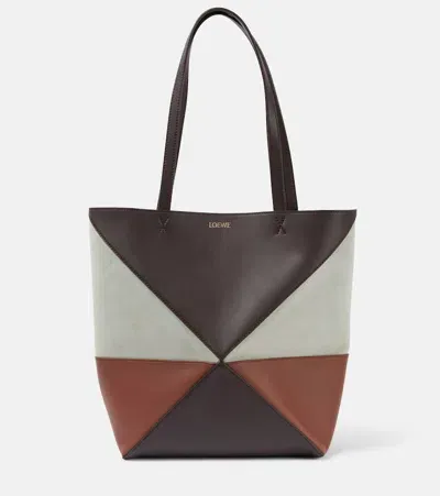 Loewe Puzzle Fold Leather Shoulder Bag In Neutrals