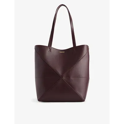 Loewe Puzzle Fold Medium Leather Tote Bag In Dark Burgundy