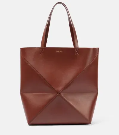 Loewe Puzzle Fold Xl Leather Tote Bag In Brown