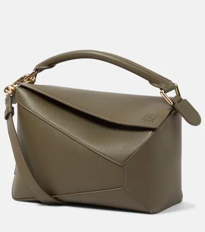 Loewe Puzzle Small Leather Shoulder Bag In Dkhaki