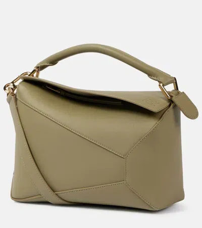 Loewe Puzzle Small Leather Tote Bag In Green