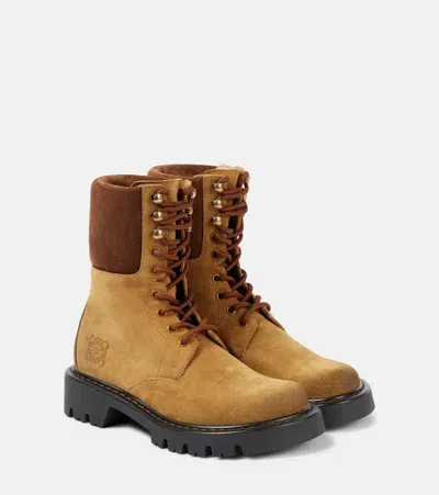 Loewe Sierra Suede Combat Boots In Brown