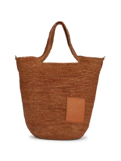 Loewe Slit Mini Raffia Tote Bag In Honey Gold