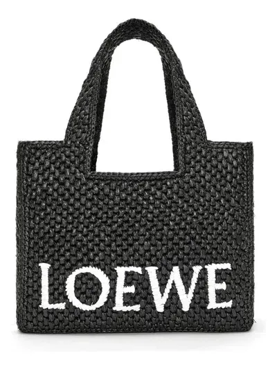 Loewe + Paula's Ibiza Embroidered Raffia Tote In Black