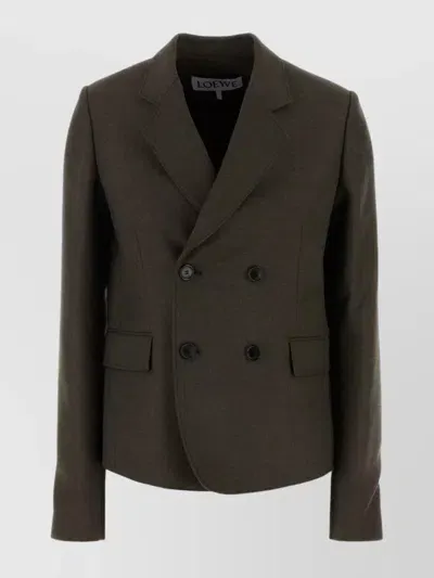 Loewe Wool Blazer With Buttoned Cuffs And Flap Pockets In Brown