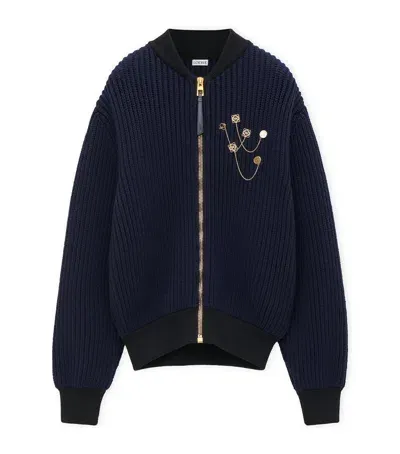 Loewe Wool-blend Bomber Jacket In Navy