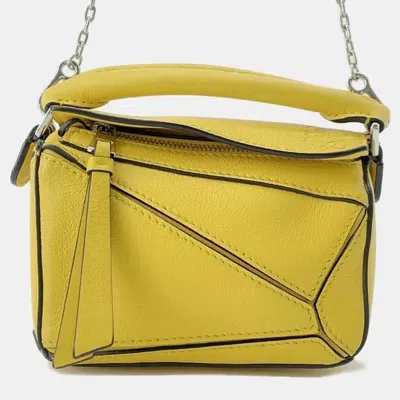 Pre-owned Loewe Yellow Leather Nano Puzzle Shoulder Bag