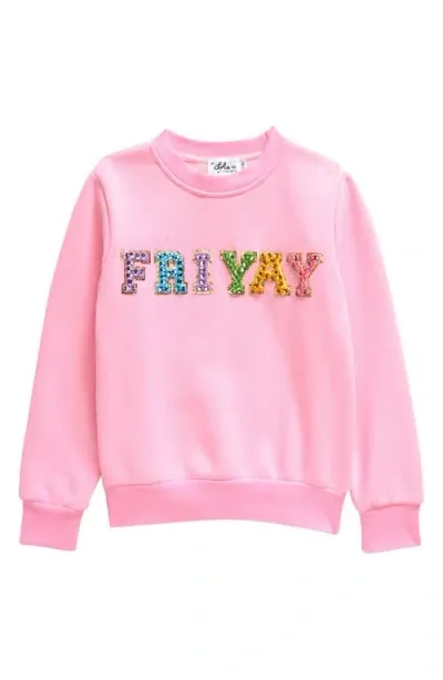 Lola & The Boys Lola + The Boys Kids' Faux Gem Embellished Friyay Graphic Sweatshirt In Pink