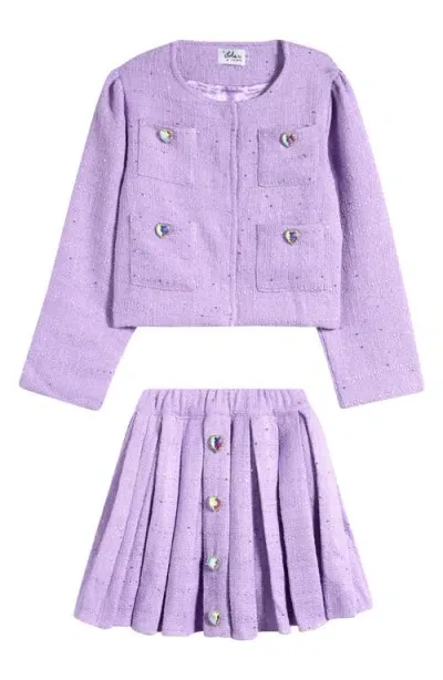 Lola & The Boys Lola + The Boys Kids' Sweetheart Faux Gem Accent Jacket & Skirt Set In Light Purple