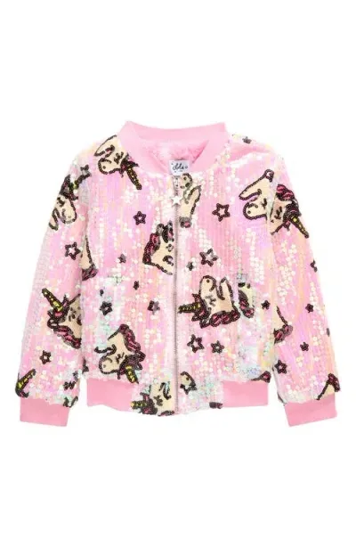 Lola & The Boys Kids' Lola + The Boys Unicorn Lovers Sequin Bomber Jacket In Pink