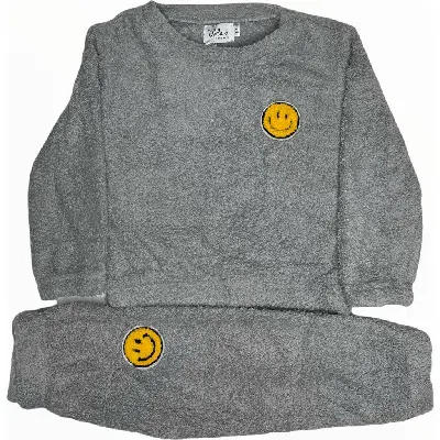 Lola + The Boys Bright Smile Patch Fuzzy Set In Grey