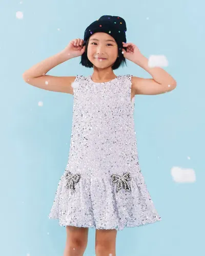 Lola + The Boys Kids' Girl's Shimmer Sequin Dress W/ Bows In Silver