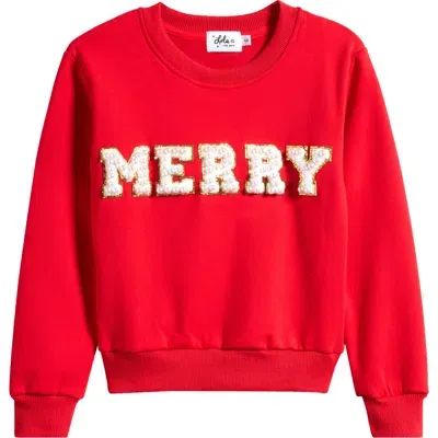 Lola + The Boys Kids' Merry Faux Pearl Accent Holiday Graphic Sweatshirt In Red