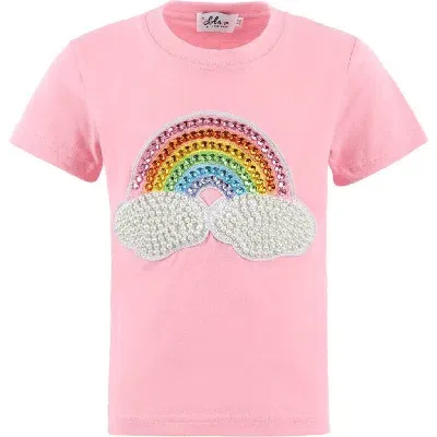 Lola + The Boys Babies'  Rainbow Pearl Patch T-shirt In Pink