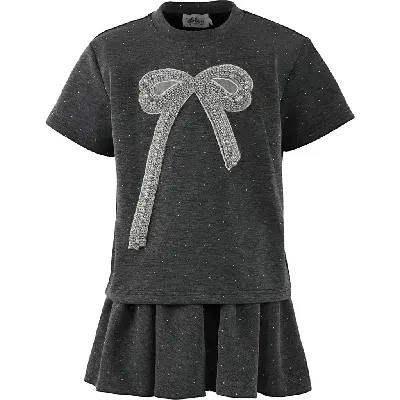 Lola + The Boys Babies'  Sparkle Bow Charm Skirt Set In Dark Grey