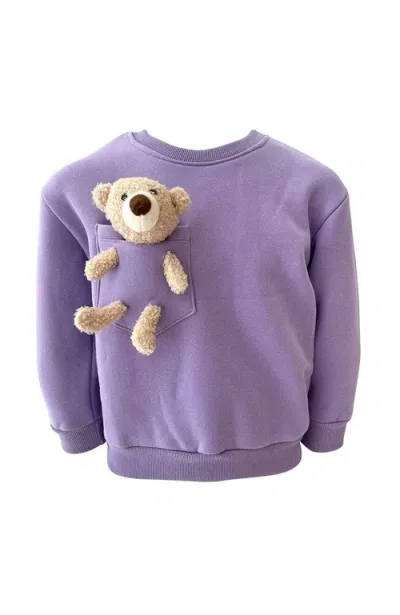 Lola + The Boys Babies'  Teddy Buddy Bear Crewneck In Purple