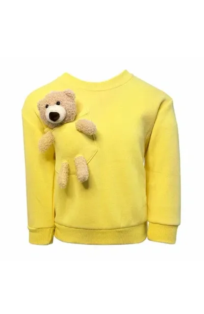 Lola + The Boys Babies'  Teddy Buddy Bear Crewneck In Yellow