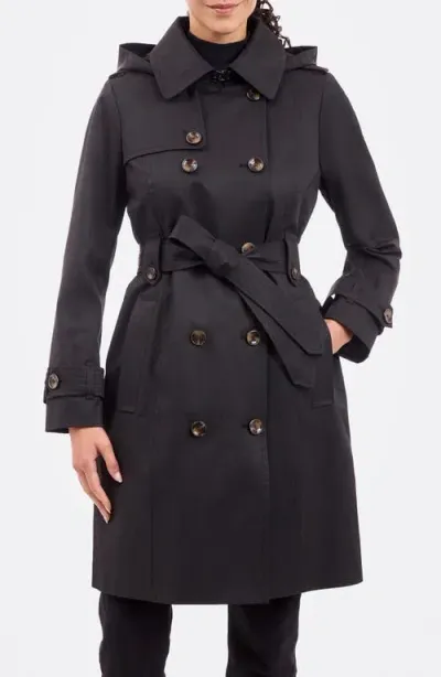 London Fog Cotton Blend Trench Coat In Black