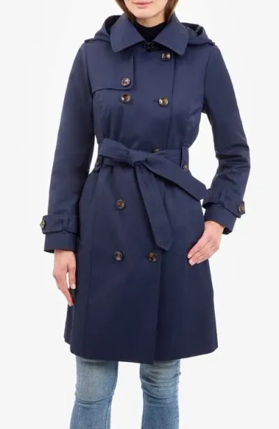 London Fog Cotton Blend Trench Coat In Midnight Navy