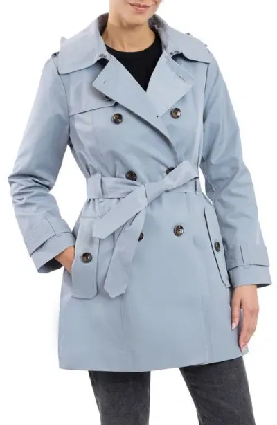 London Fog Hooded Double Breasted Cotton Blend Trench Coat In Koala