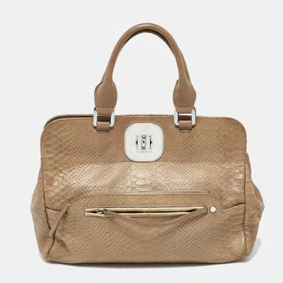 Pre-owned Longchamp Clay Beige Python Embossed Leather Gatsby Tote