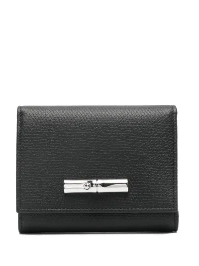 Longchamp Roseau Leather Wallet In Black