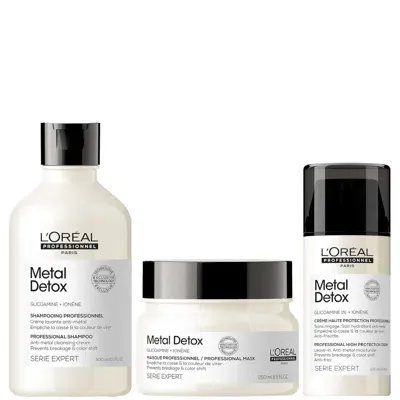 L'oreal Professionnel Metal Detox Shampoo Masque And Leave-in Cream Bundle In White