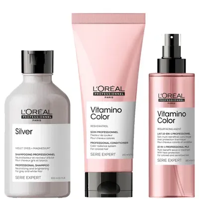 L'oreal Professionnel Silver And Vitamino At Home Experts For Natural White/grey Hair Bundle