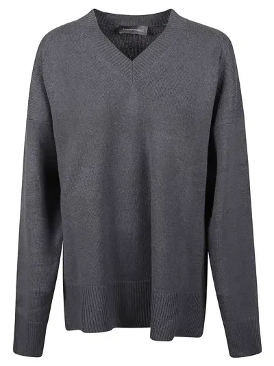 Lorena Antoniazzi Side Slit V-neck Plain Knit Sweater In Anthracite