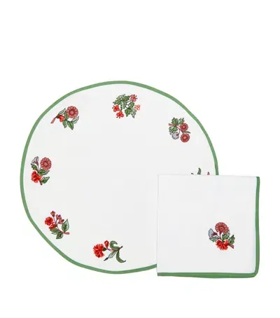 Loretta Caponi Embroidered Herbarium Placemat & Napkin In Multi